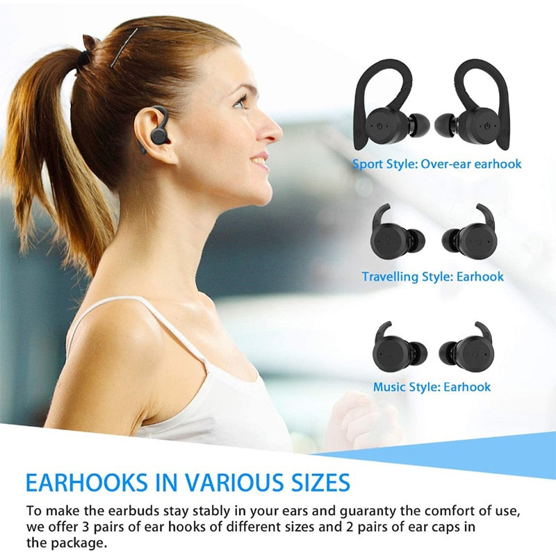 Swimming Waterproof Bluetooth Earphone Dual Wear Style Sport Wireless Headset TWS Ipx7 Earbuds Stereo 20 Hours Play time