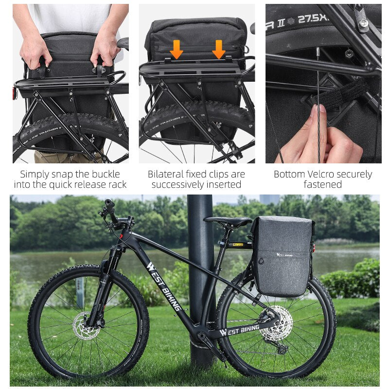 WEST BIKING Bicycle Trunk Bag Waterproof MTB Road Bike Panniers 17- 29L Large Capacity Shoulder Backpack Cycling Accessories