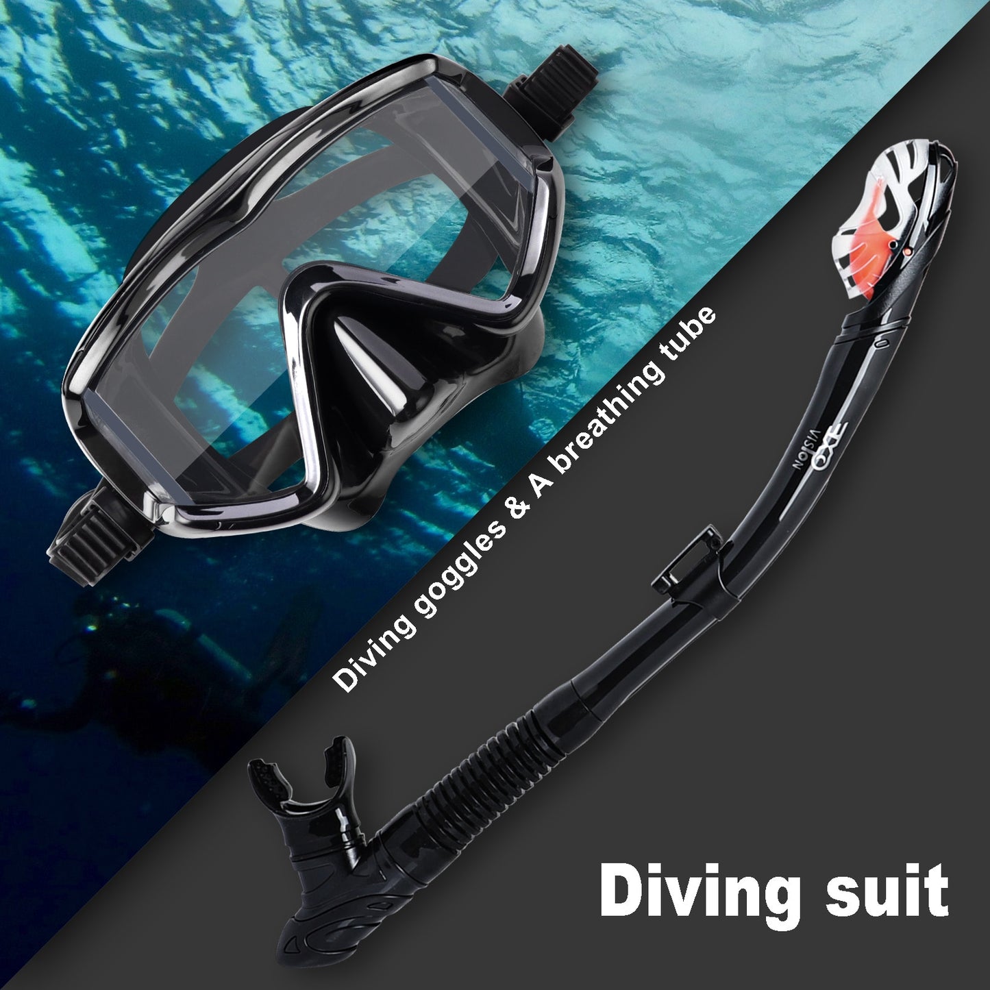 Dry Snorkel Set, Pano 3 Window Snorkel Mask, Anti-Fog Scuba Diving Goggles and Snorkel, Professional Adult Snorkeling Swim Mask