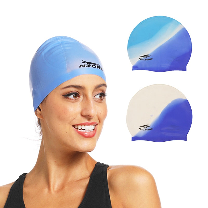 Silicone Swimming Cap Adults Waterproof Summer Swim Pool Cap Elastic Protect Ears Long Hair Colorful Diving Hat