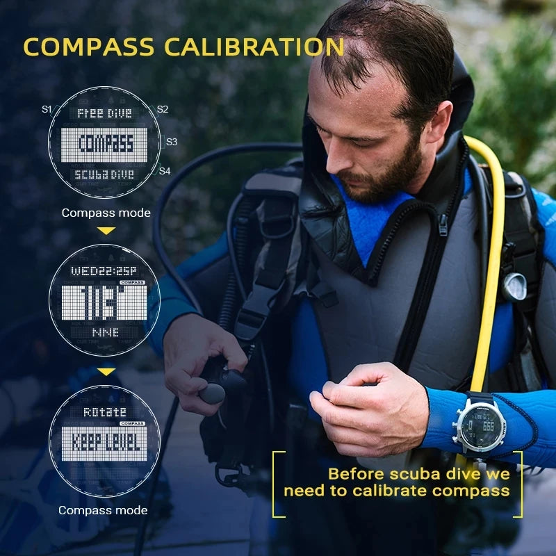 Dive Computer Watch Waterproof 100M Smart Digital Free/Scuba Diving Watches Altimeter Barometer Compass Temperature Clock