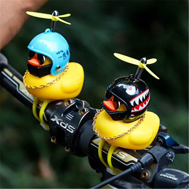 Small Yellow Bike Duck Bicycle Bell Luminous Airscrew Helmet Duck Ducky Bicycle Wind Motor Riding Cycling Lights Horn