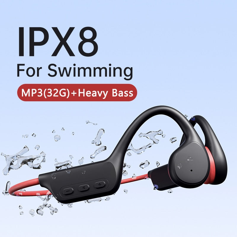 Bone Conduction Earphones Bluetooth Wireless IPX8 Waterproof MP3 Player Hifi Ear-hook Headphone With Mic Headset For Swimming