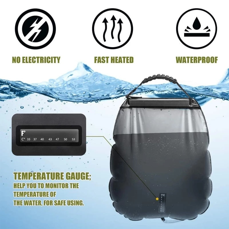 Water Bags 20L Outdoor Camping Hiking Solar Shower Bag Heating Camping Shower Climbing Hydration Bag Hose Switchable Shower Head