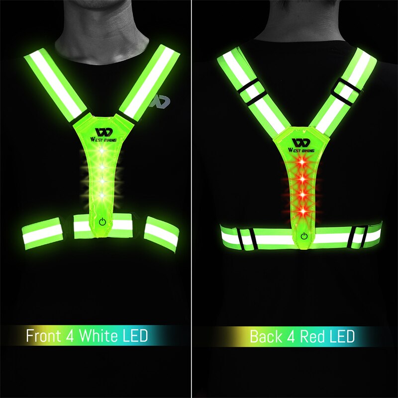 WEST BIKING Outdoor Sport Light Reflective Strap Vest Safe Running Warning USB Charging LED Night Chest Lamp Cycling Accessories