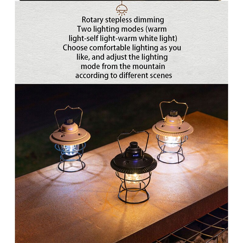 Portable Hanging Tent Lantern Rechargeable Retro Outdoor Camping Lights Decoration for Travel Hiking Emergency