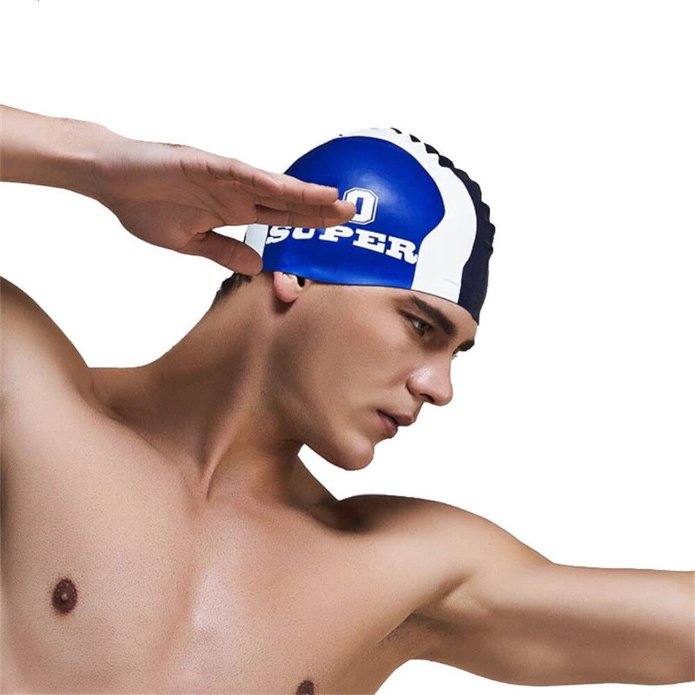Unisex Multicolor Silicone Print Swimming Cap Adults Waterproof Summer Swim Pool Cap Elastic Protect Ears Long Hair Diving Hat