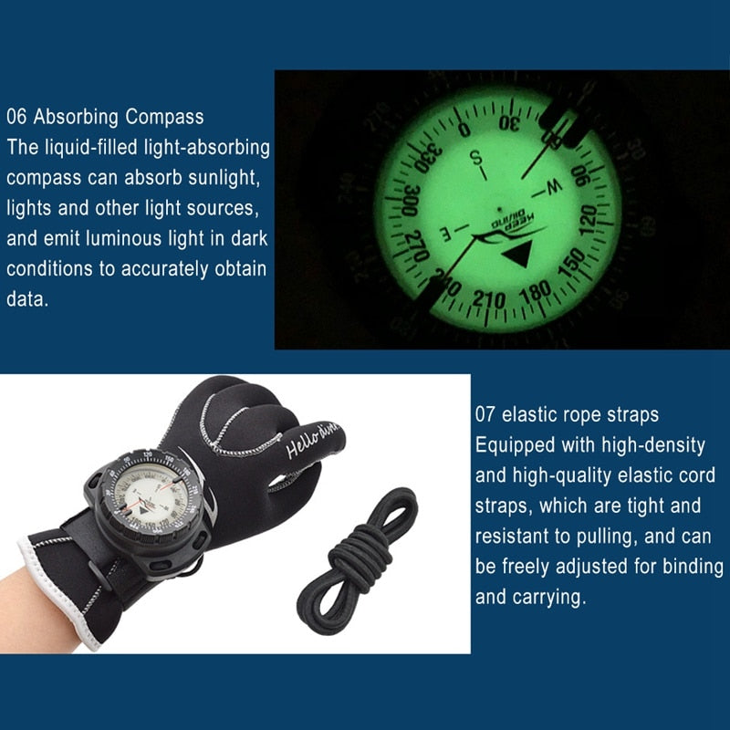 WristBand sighting Compass 50m Watch Balanced Waterproof Luminous Portable Compass Underwater Diving Scuba Navigation Compass
