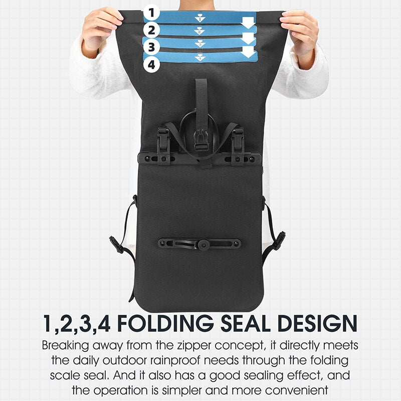 WEST BIKING Fully Waterproof TPU Bicycle Bag Foldable Expandable 15-20L Pannier Bike Rear Carrier Bag MTB Accessories Hand Bags