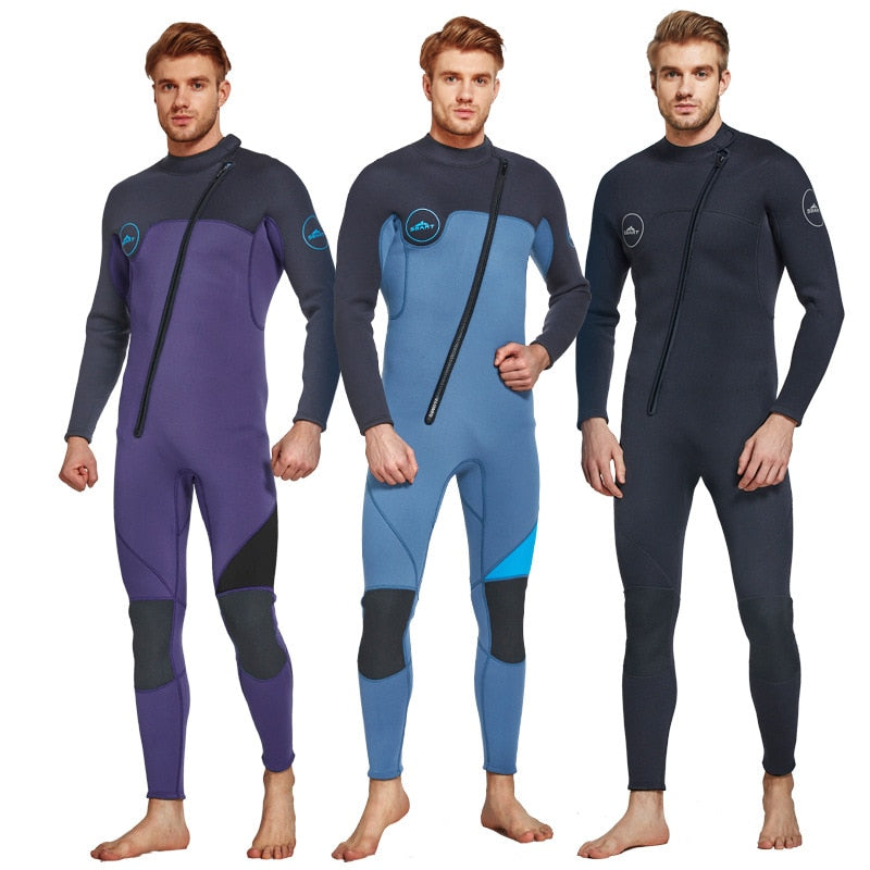 3mm Wetsuit Mens Diagonal Zipper Cold and Warm One-piece Diving Suit Surf Clothing Swimwear Elastic Water Sports Equipment