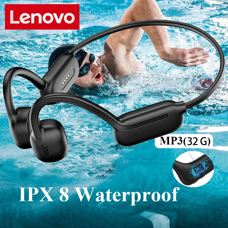 Lenovo Bone Conduction Swimming Earphone Bluetooth Wireless IPX8 Waterproof 32GB MP3 Player Hifi Headphone with Mic Headset