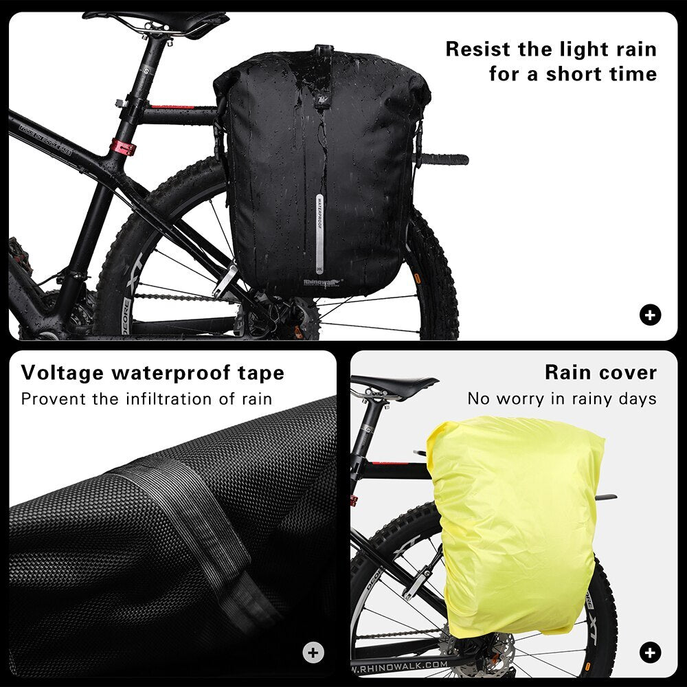 Rhinowalk Bike Pannier Bag 20L Big Capacity Waterproof Rear Rack Black Travel Bicycle Cycling Shoulder Bag Backpack Accessories