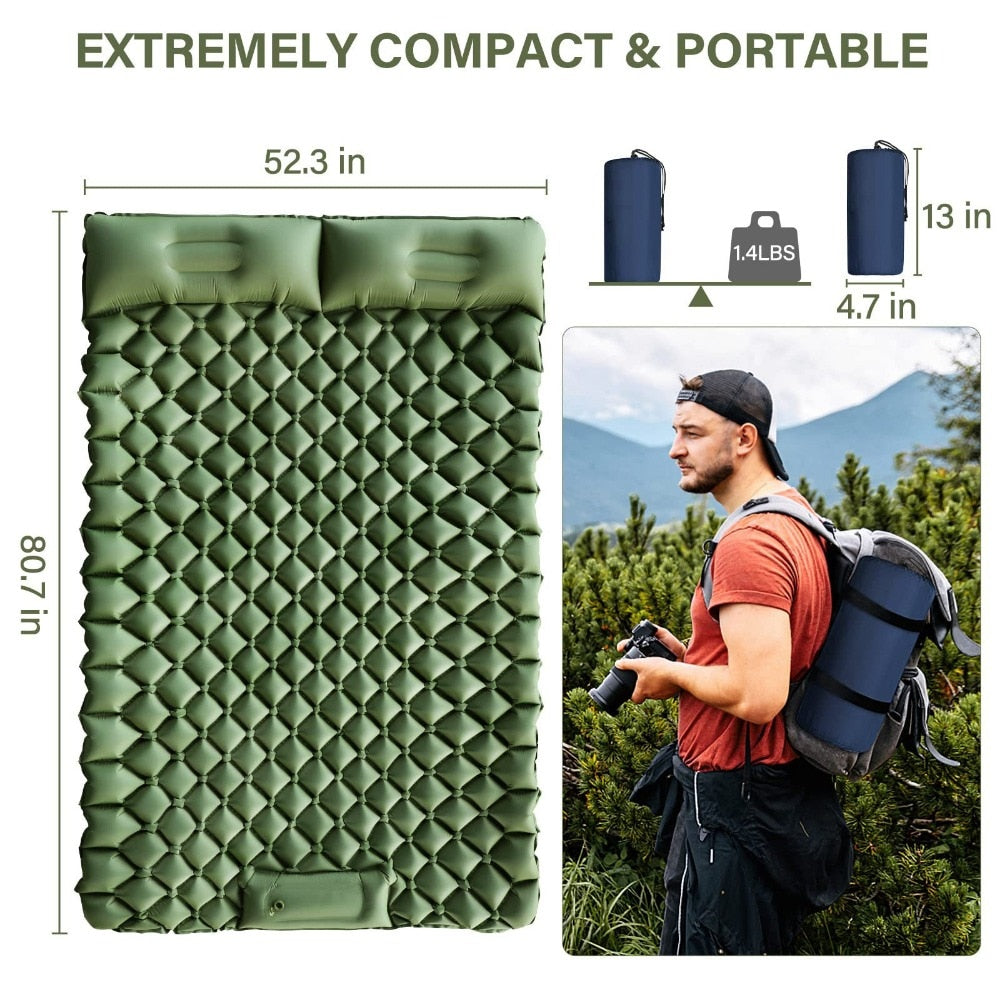 Portable Camping Mat Double Sleeping Pad for Self Inflating with Pillow Pump Inflatable Sleeping Mat for Hiking Traveling Tent