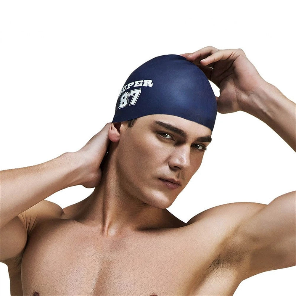 Unisex Multicolor Silicone Print Swimming Cap Adults Waterproof Summer Swim Pool Cap Elastic Protect Ears Long Hair Diving Hat