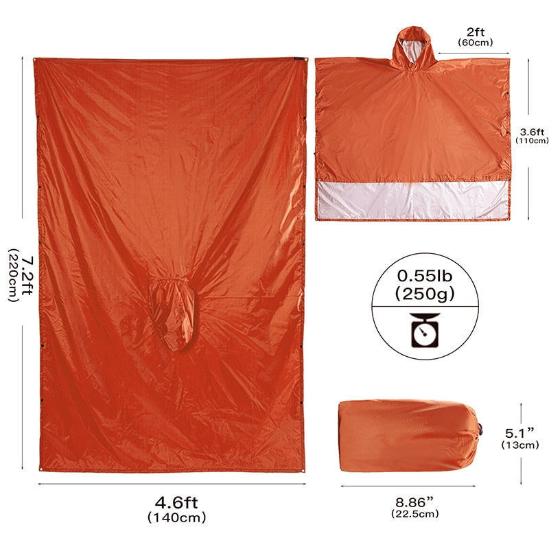 3 in 1 Portable Sunshade Camping Tarp Ground Mat Raincoat Outdoor Waterproof Rain Poncho Backpack Cover for Hiking Picnic tent