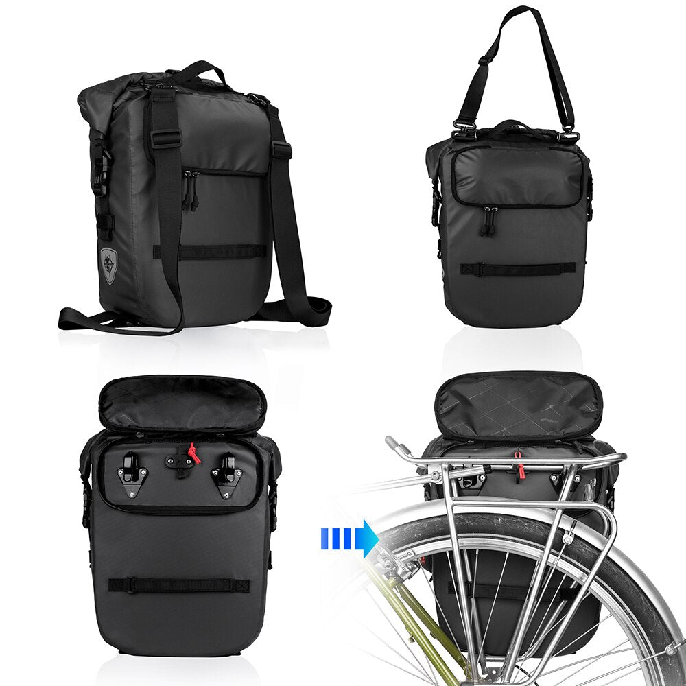 Rhinowalk Bike Pannier Bag 20L Big Capacity Waterproof Rear Rack Black Travel Bicycle Cycling Shoulder Bag Backpack Accessories
