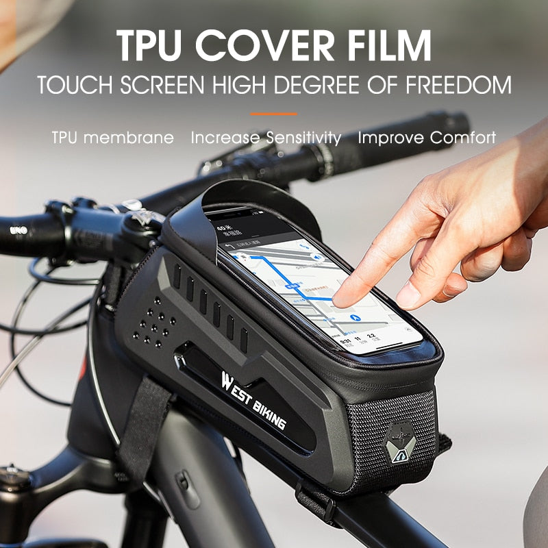WEST BIKING Hard Shell TPU Bicycle Bag Touchscreen 6-7.4" Phone Stand Waterproof Front Beam Bag MTB Road Bike Cycling Equipment