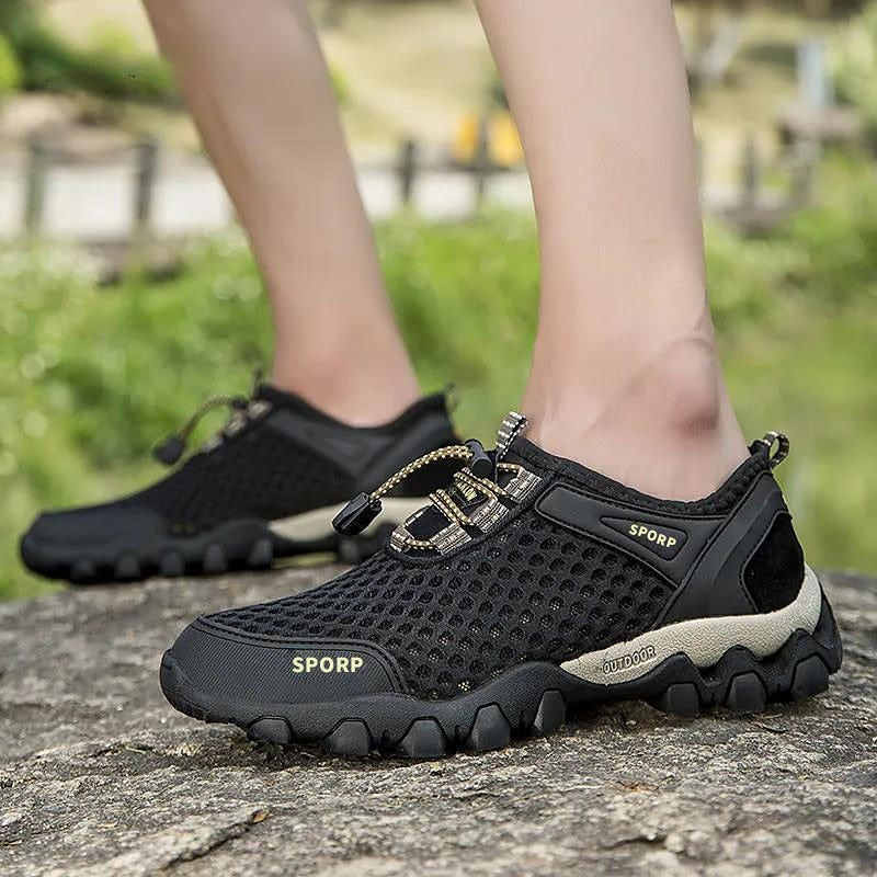 Men Sneakers Summer Wading Mesh Shoes Comfortable Slip on Outdoor Hiking Shoes Zapatos Hombre Casual Climbing Trekking Footwear