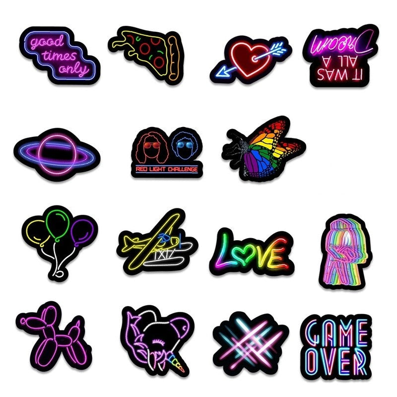 50 Pcs Bike Neon Lights Stickers Fashion Funny Luggage Mobile Phone Computer Notebook Decals Decorative Bicycle Frame Stickers