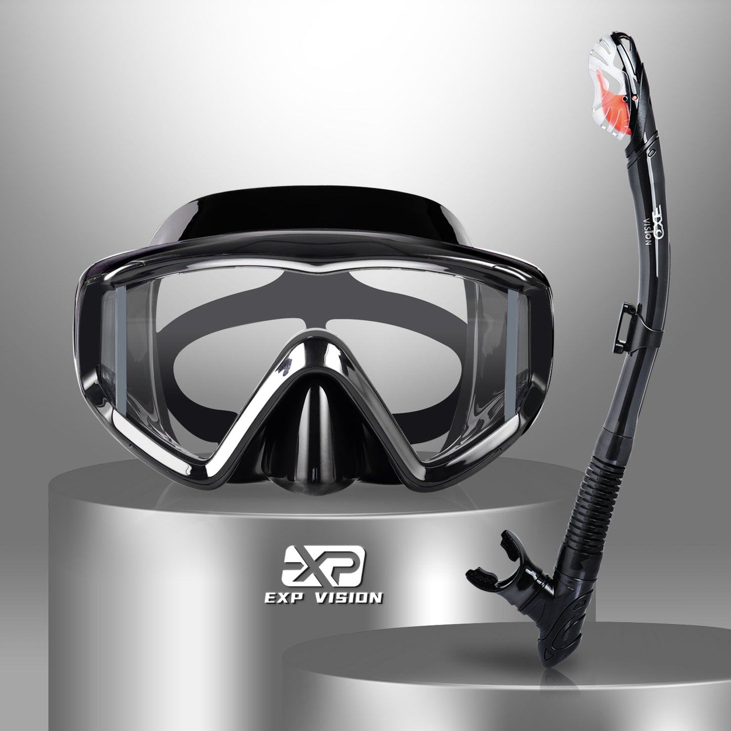 Dry Snorkel Set, Pano 3 Window Snorkel Mask, Anti-Fog Scuba Diving Goggles and Snorkel, Professional Adult Snorkeling Swim Mask