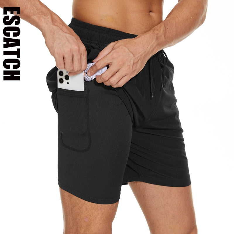 ESCATCH Mens Swimming Trunks with Compression Liner 2 in 1 Quick-Dry Gym Sports Shorts Swim Shorts with Zipper Pockets