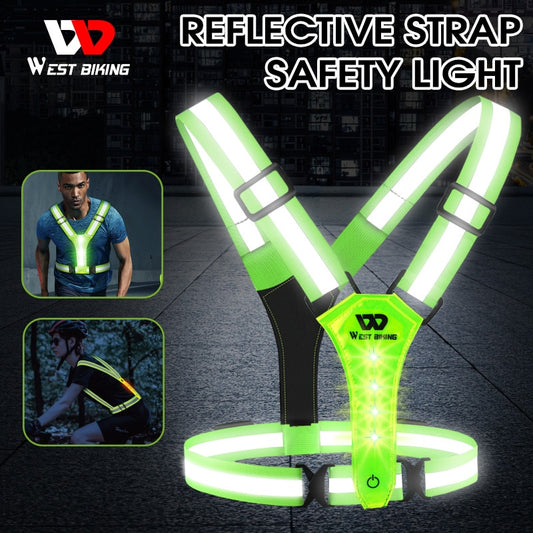 WEST BIKING Outdoor Sport Light Reflective Strap Vest Safe Running Warning USB Charging LED Night Chest Lamp Cycling Accessories