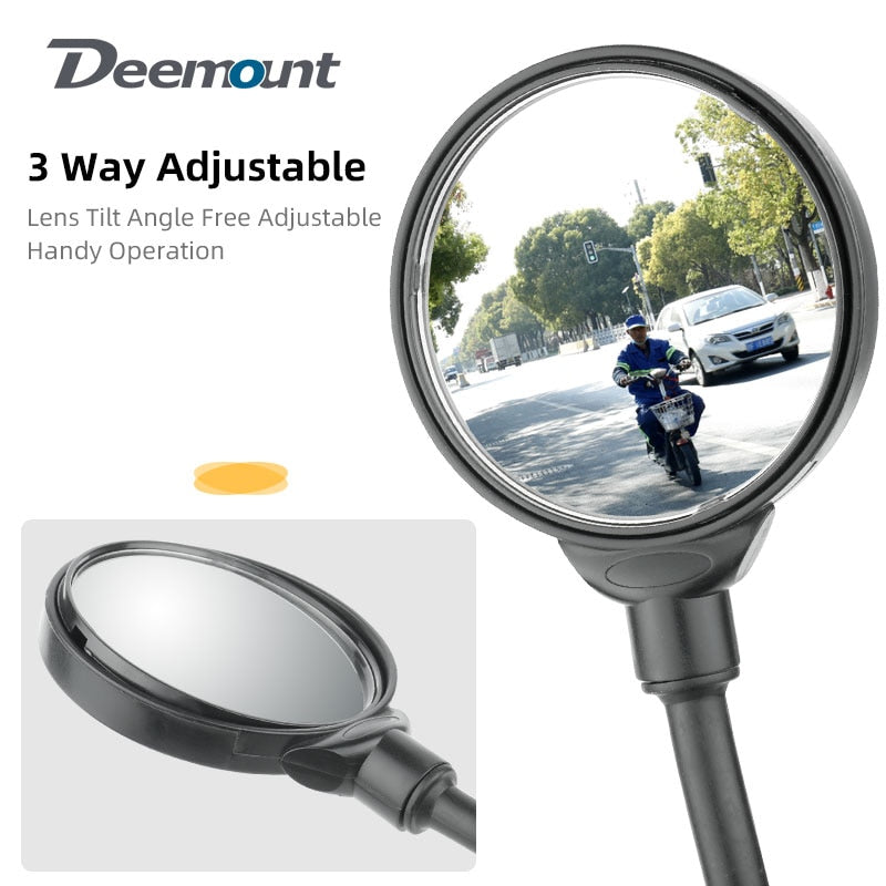 Deemount Cycling back sight view mirror Unbreakable 80mm Convex Lens Free Left or Right Handlebar Mount Angle Adjustable